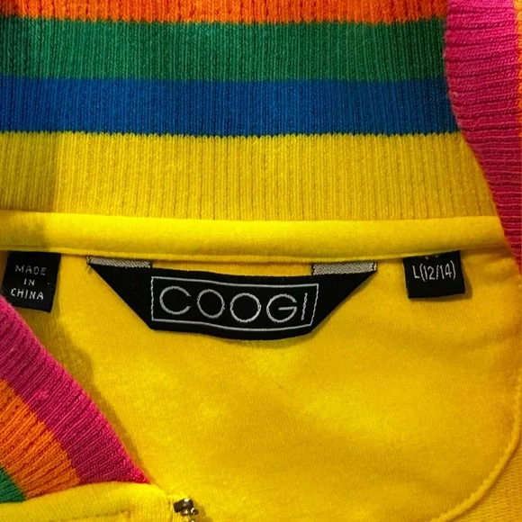 COOGI Girls Yellow Sweatshirt Fitted Zip Hoodie Striped Accents Size 12-14 - Picture 13 of 14